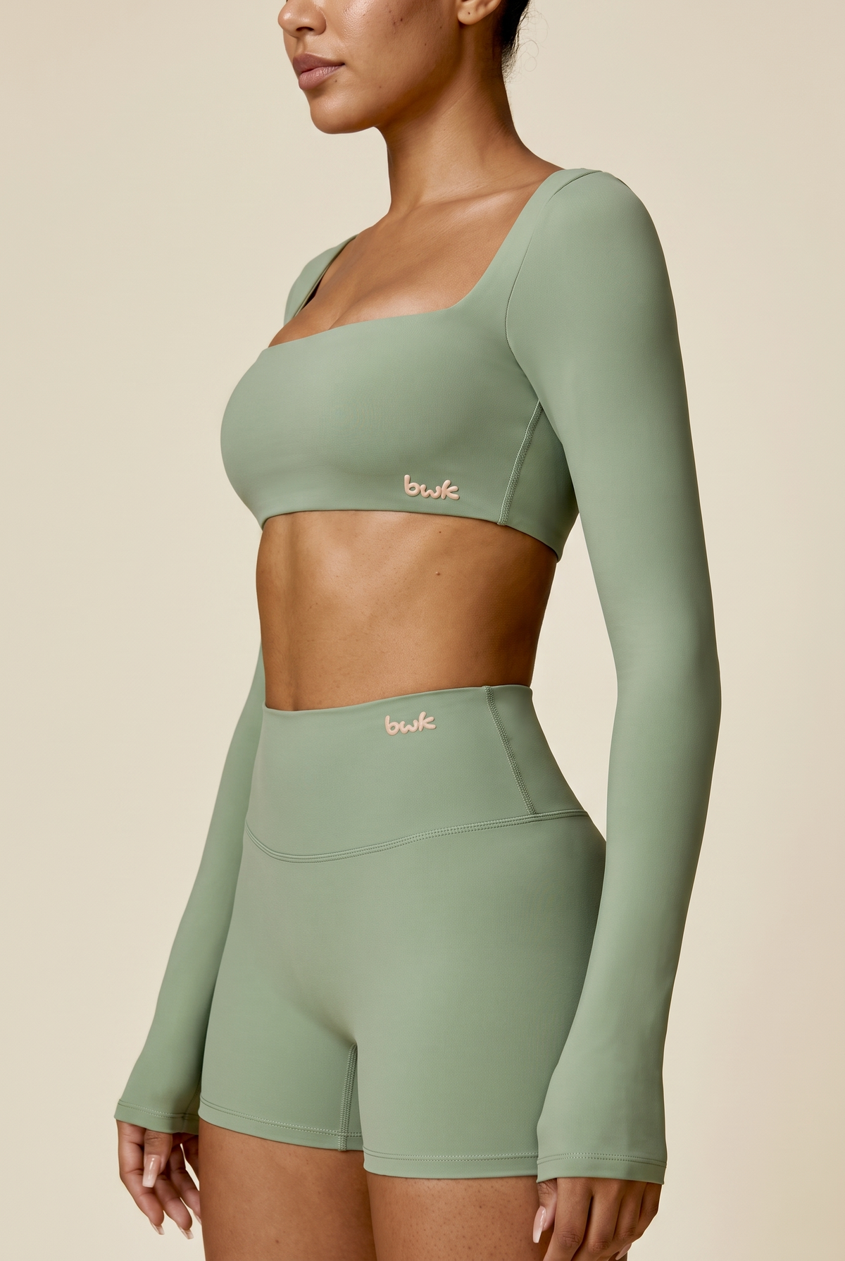 Sportswear Light green Set with Long-Sleeved Top and Square Neckline