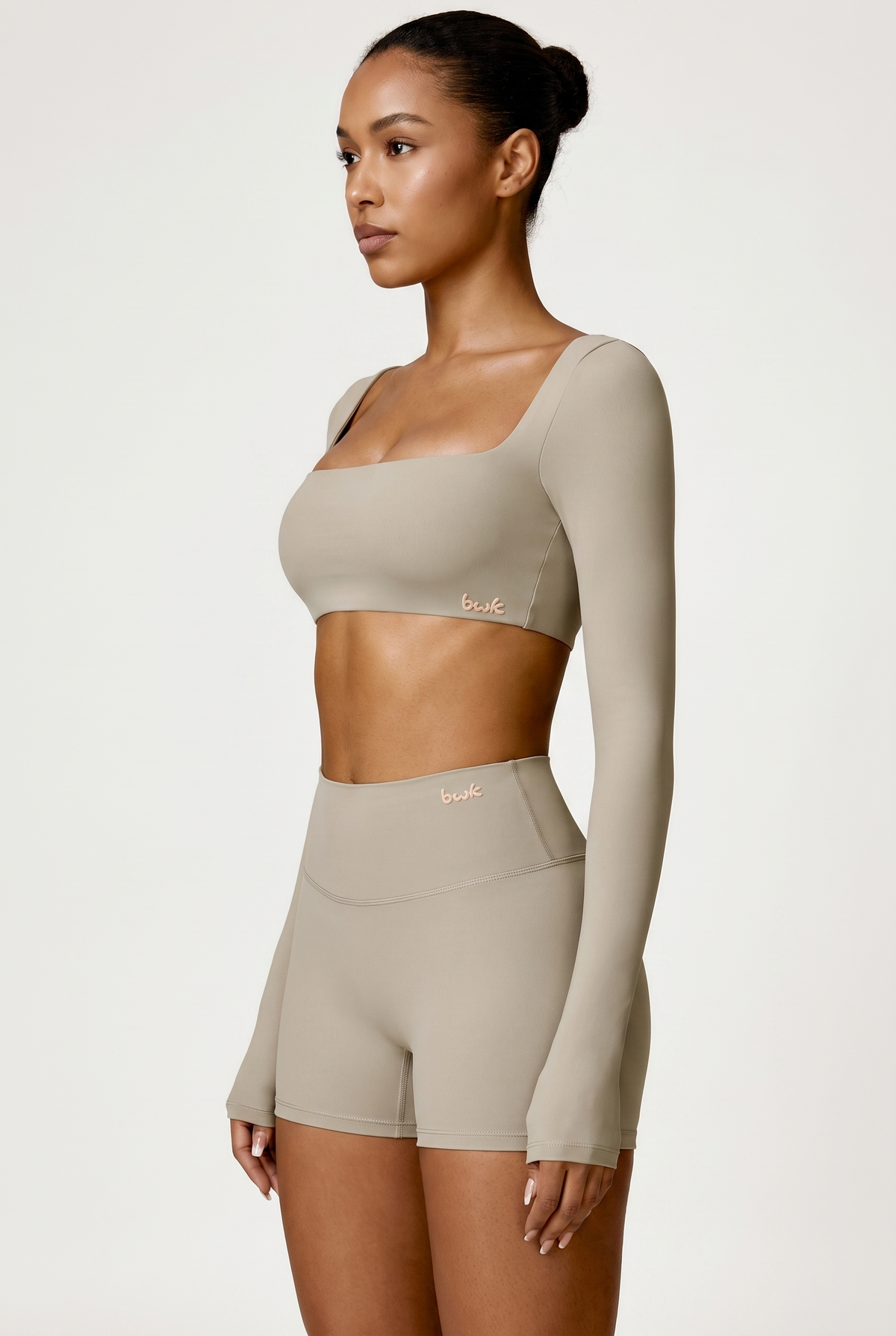 Sportswear brown Set with Long-Sleeved Top and Square Neckline