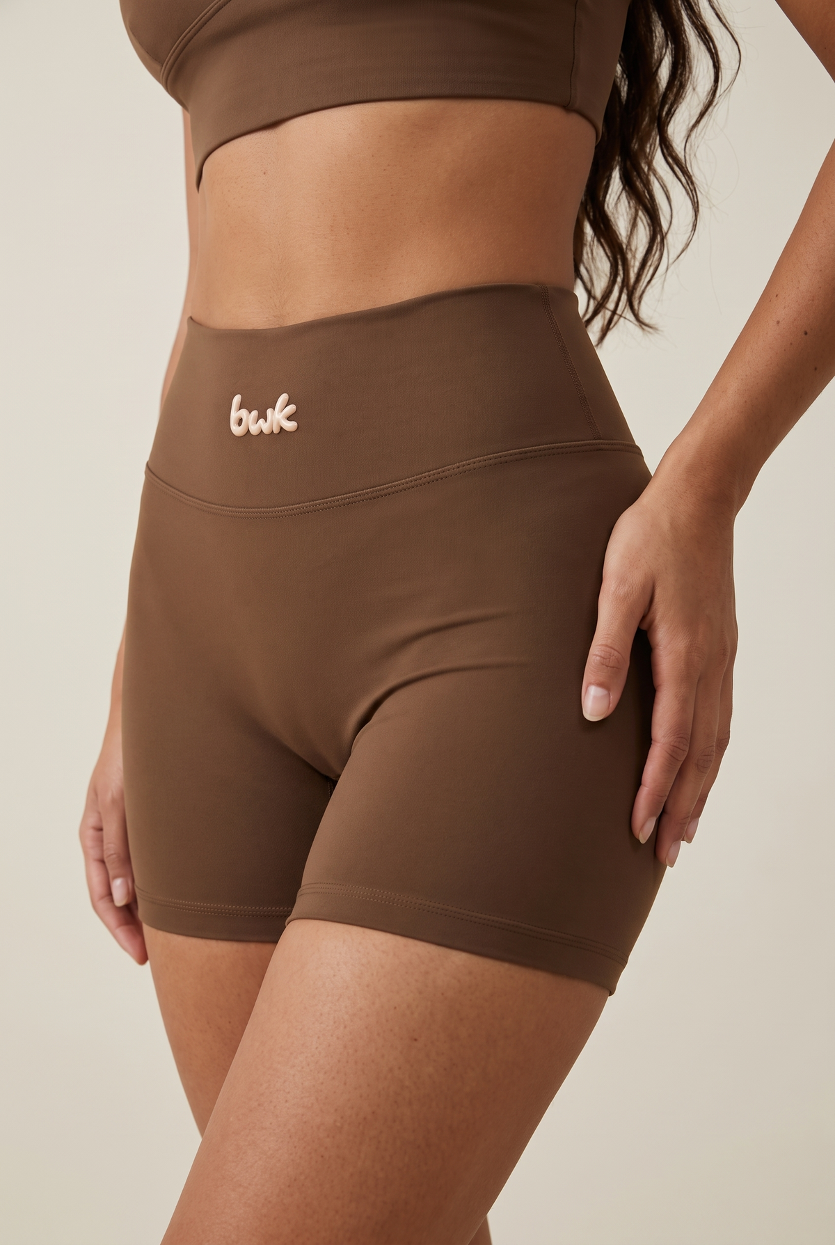 High-Waist Active Shorts Brown